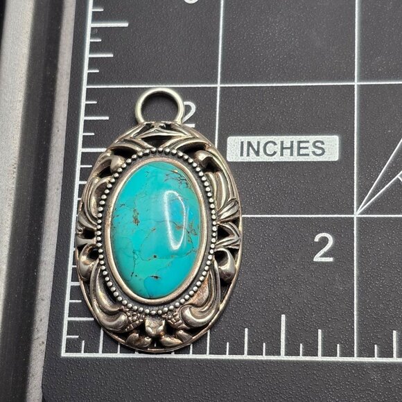 VTG Barse 925 Sterling Silver Turquoise Pendant 2" Floral Scrolled Cutout 15.45g - Picture 4 of 5